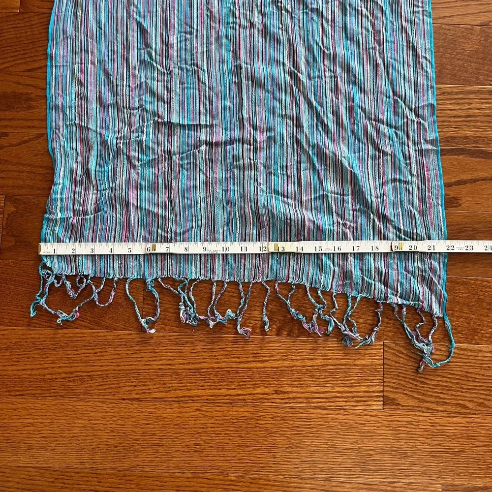 Silk Scarf Women Multi-Color Striped Fringe Lightweight Accessory